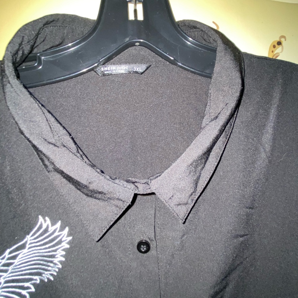 Black Long Sleeve Blouse By Shein size 3XL pre owned beautiful white embroidery - Picture 6 of 10